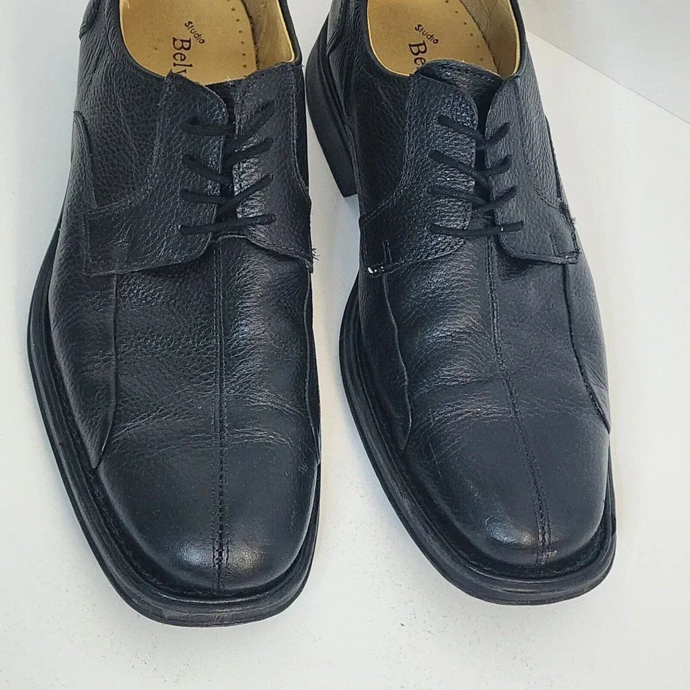 Studio Belvedere Bay Bridge Oxford Black Pebbled Leather‎ Shoes Mens 10D